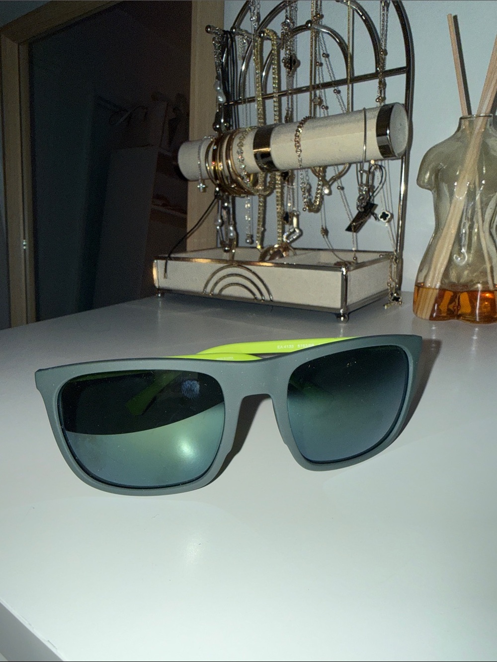 Emporio Armani Men's Gray and Neon Green Polarized Sunglasses